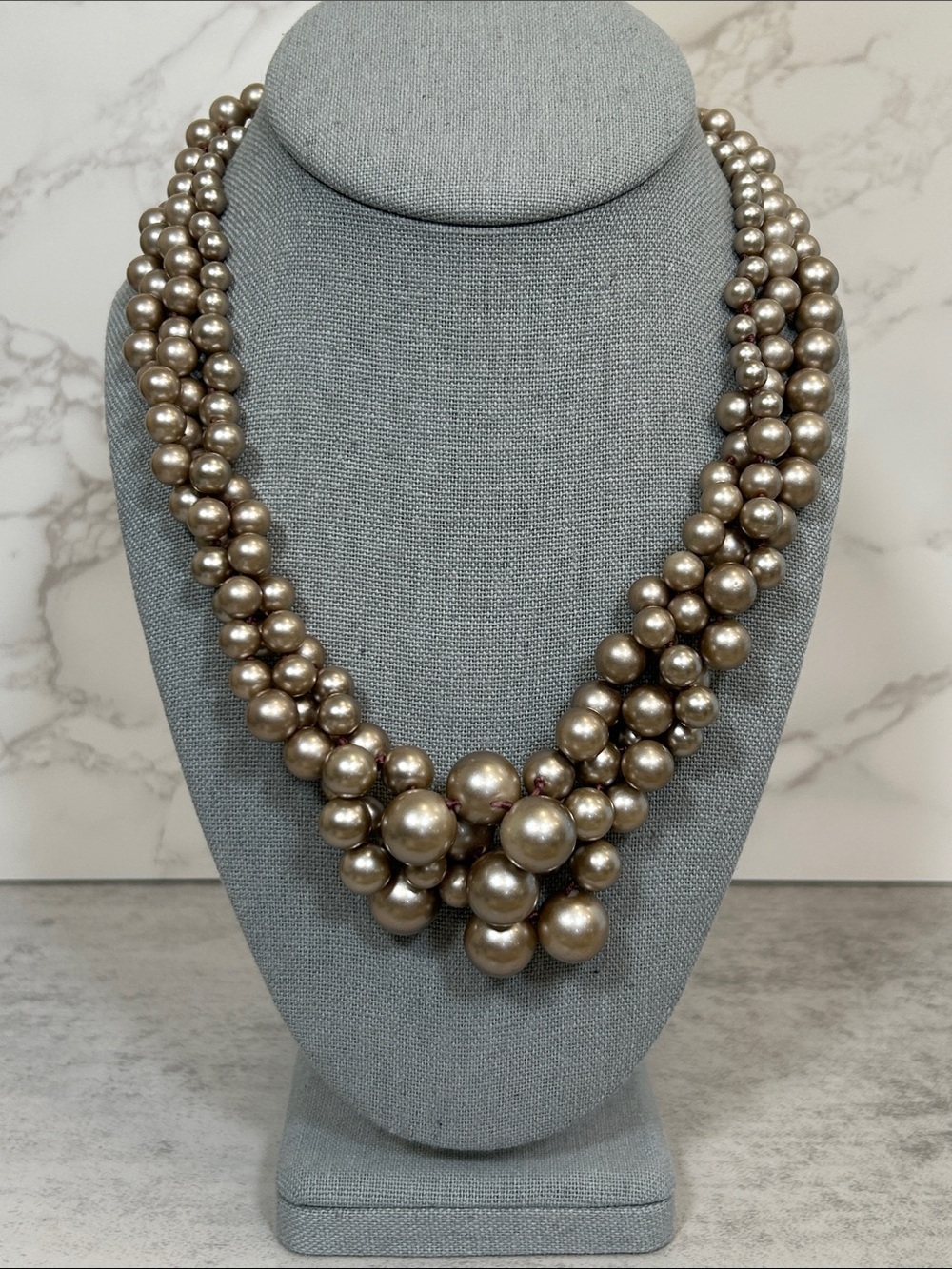 J. Crew Multi-Strand Silvery Taupe Glass Pearl Cluster Necklace